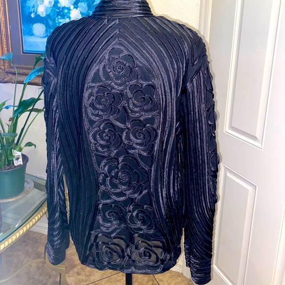 Vintage ModeLia Black Satin Ribbon Beaded Jacket - Picture 2 of 5